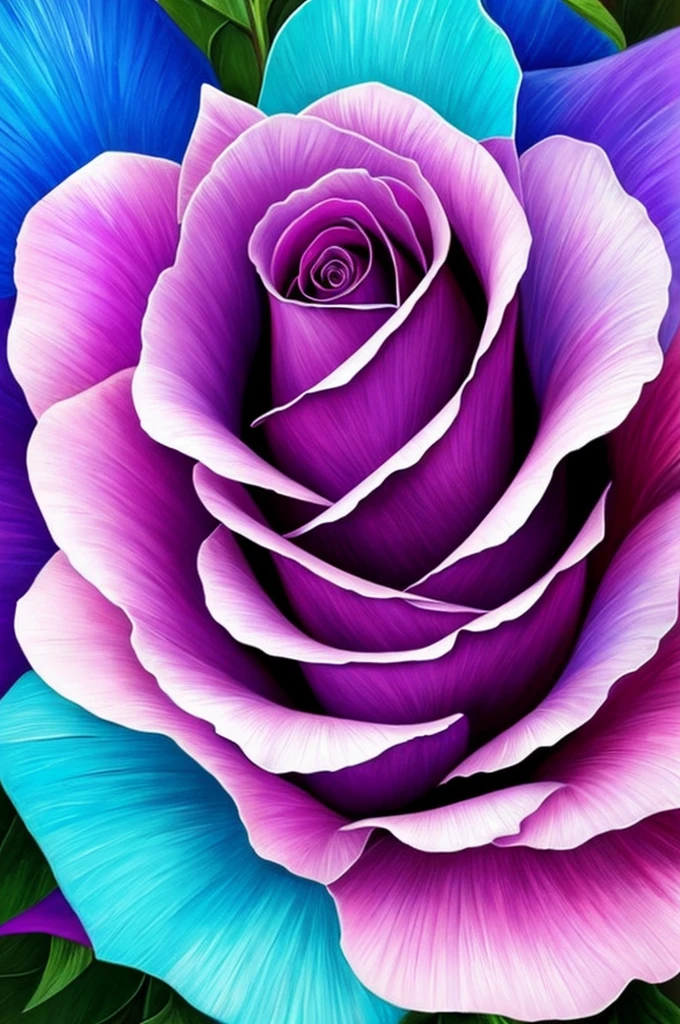 a painting of a rose with purple and blue flowers, an airbrush painting by Nene Thomas, trending on deviantart, fantasy art, beautiful color art!, beautiful!!! digital art, beautiful gorgeous digital art, beautiful detail and color, gorgeous digital art, gorgeous colors, magical colorful flowers, rich flower colors, beautiful digital art, ✏️🎨, beautiful vibrant colors