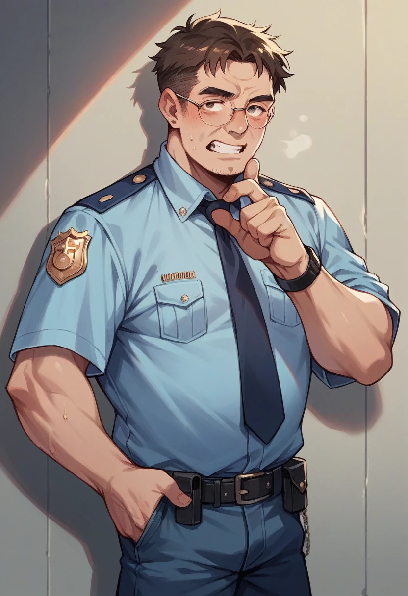 Make a 56-year-old man, with short brown hair and he is a police officer 