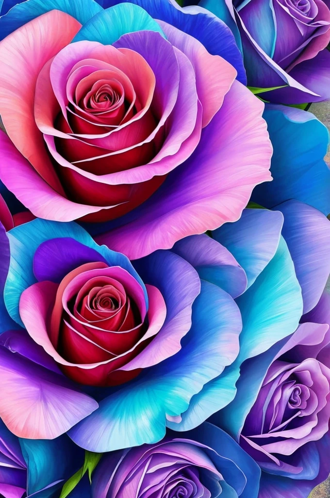 a painting of a rose with purple and blue flowers, beautiful color art!, beautiful!!! digital art, beautiful gorgeous digital art, beautiful detail and color, gorgeous digital art, gorgeous colors, magical colorful flowers, rich flower colors, beautiful digital art, ✏️🎨, beautiful vibrant colors, with beautiful colors, wow it is beautiful, magical flowers, very beautiful digital art