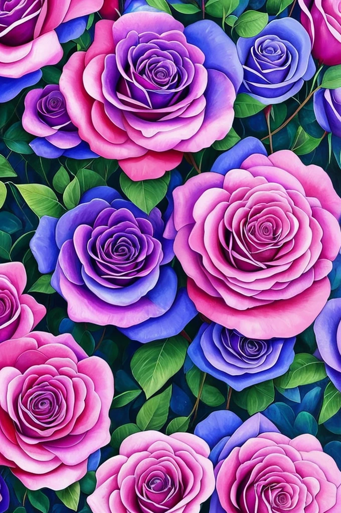 a painting of a rose with purple and blue flowers, beautiful color art!, beautiful!!! digital art, beautiful gorgeous digital art, beautiful detail and color, gorgeous digital art, gorgeous colors, magical colorful flowers, rich flower colors, beautiful digital art, ✏️🎨, beautiful vibrant colors, with beautiful colors, wow it is beautiful, magical flowers, very beautiful digital art