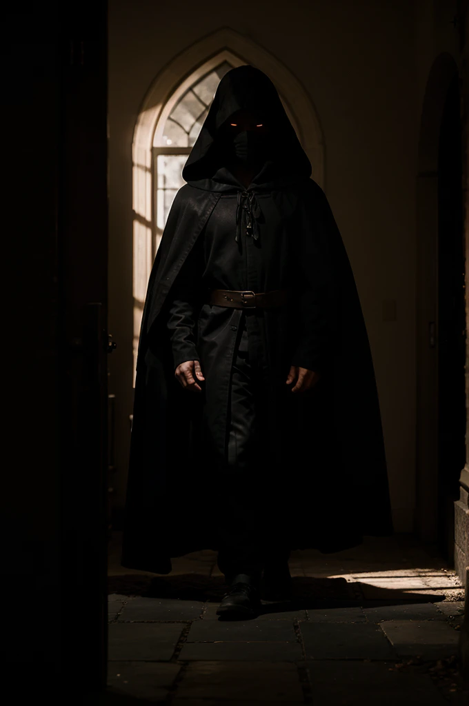 a shadowy figure in a cloak 