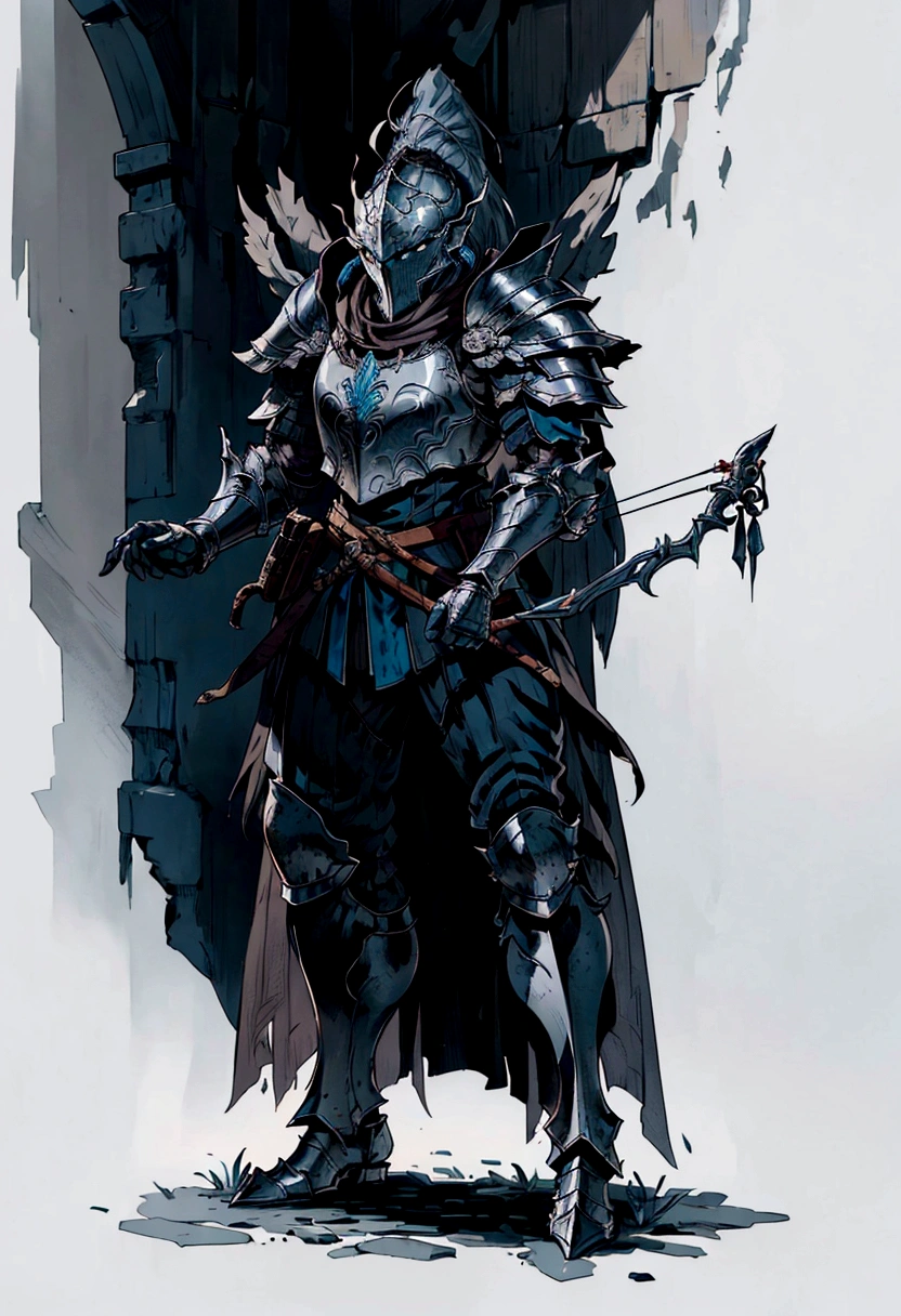 a close up of a person in armor holding a bow and arrow, dragon age concept art, concept art of a warrior, some curved armor, pale black armor, male drow, the witcher concept art, medieval concept art, grey armor, elf knight, male elf ranger, heavily armored, dark souls concept art, black armor, rogue class warrior class, black armour