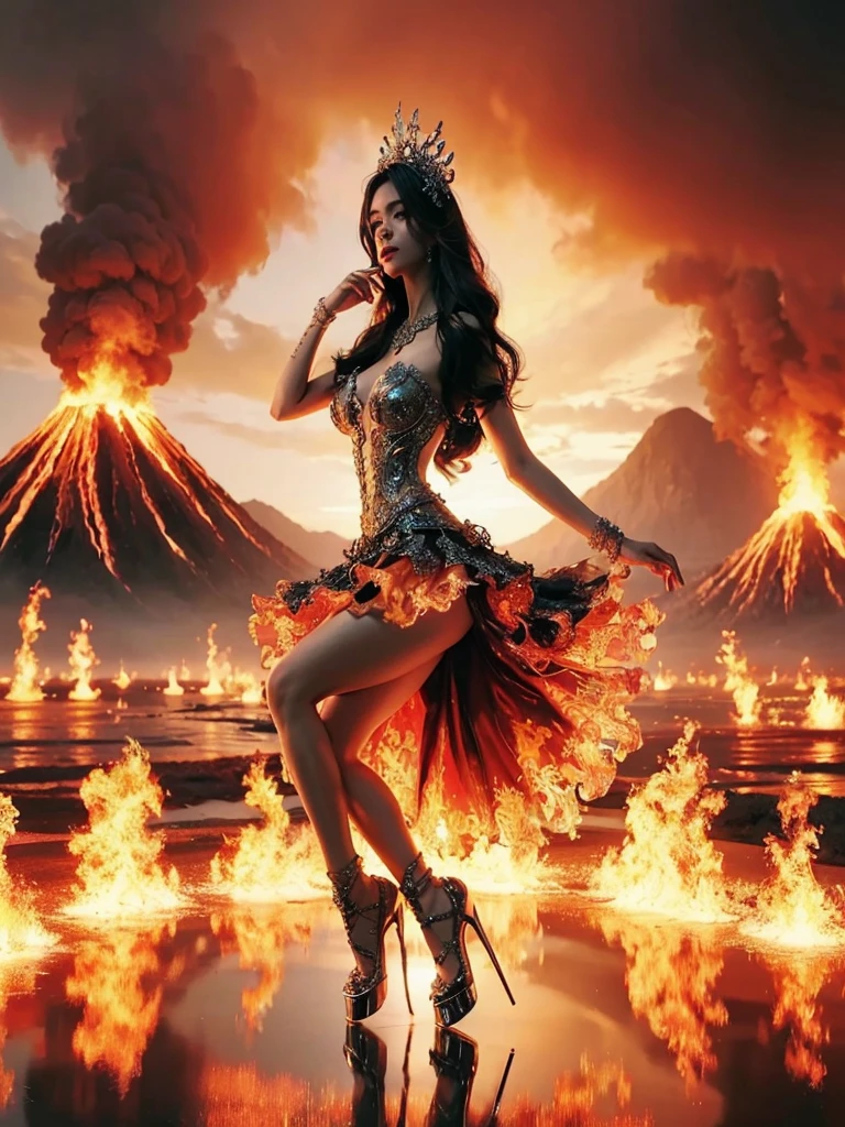 arafed woman with bustier gigantic breast in a
Tight fire corset and flame dress in front of a building, wearing an ornate outfit, ornate dress, intricate dress, elegant flame corset, ornate and elegant, extravagant dress, inspired by Hedi Xandt, ornate attire, intricate outfit, ornate royal gown, ornate clothing, ornate gown, intricate and elegant, intricate detailed dress, ornate , royal dress, detailed hand, detailed finger, Fire in the body, Fire on the dress, Fire element, Transparent clothing, masterpiece, best quality:1.2),,(8k,highres,RAW photo,realistic,photo-realistic:1.3),(detailed skin texture,detailed cloth texture,detailed flame texture, beautiful detailed face:1.25),professional lighting,photon mapping,beautiful soft light,radiosity,physically-based rendering,raytracing, model shoot style, model shoot style, (extremely detailed CG unity 8k wallpaper), full shot body photo of the most beautiful artwork in the world, ((NSFW)) ((Large breast)) (( Nude)) ((Naked)) ((Nipple))