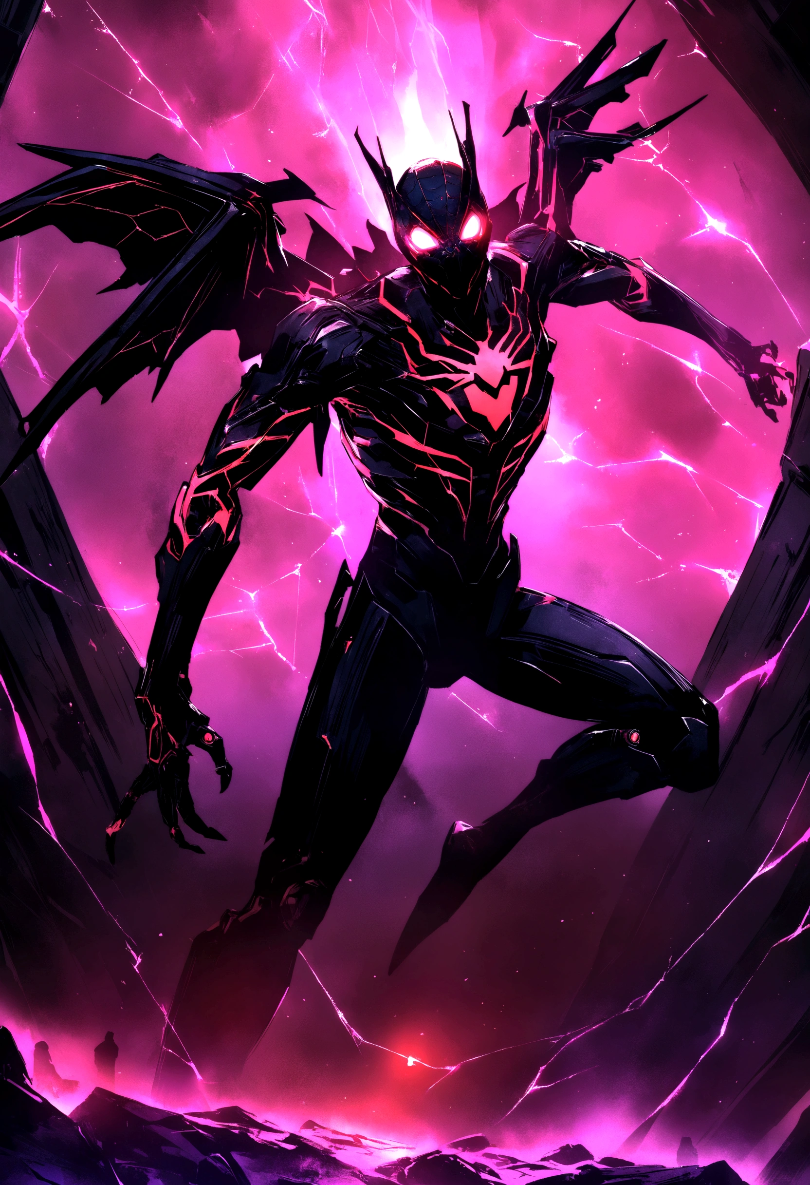 Fallen Angel of Space, Shining Eyes, Biomechanical, spooky, Spooky, Nightmare, Very bright color, Light Particles, Bioluminescence, Spiderman, Wallpaper Art, UHD wallpaper