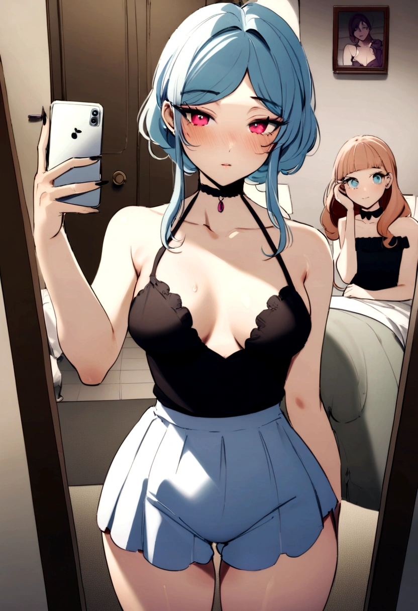 NSFW, Femme avec débardeur et culotte assortis, fille sexy aux yeux bleus, portrait sophie mudd, portrait corinna kopf, cheveux blonds et grands yeux, Selfie d'une jeune femme, Les yeux dans le club Violet Myers, sans maquillage, maquillage naturel, Regarder directement dans la caméra, Visage avec Artgram, maquillage subtil, Superbe photo de tout le corps, dans la chambre, clivage, pleine longueur