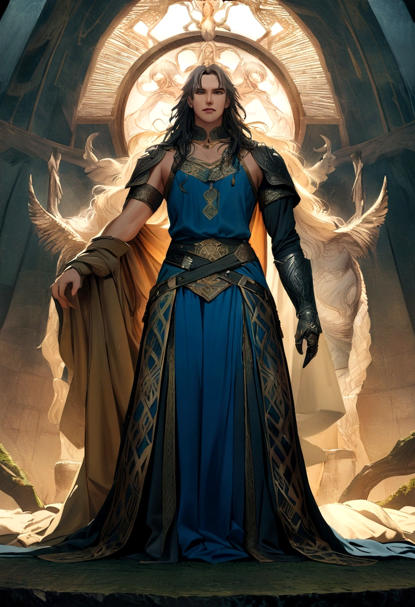 (((THERE'an))) best qualityer, ultra-high resolution, Detailed CG in 4K, work of art,celtic antlered god,thunder, ,Celtic costumes,blue clothing, Celtic mythology, ((God of thunder)) , Celtic image, Aesthetics, centered on the screen