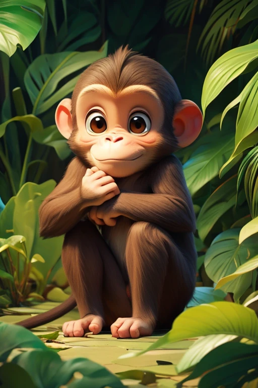 sad little monkey lost deep in the tropical forest