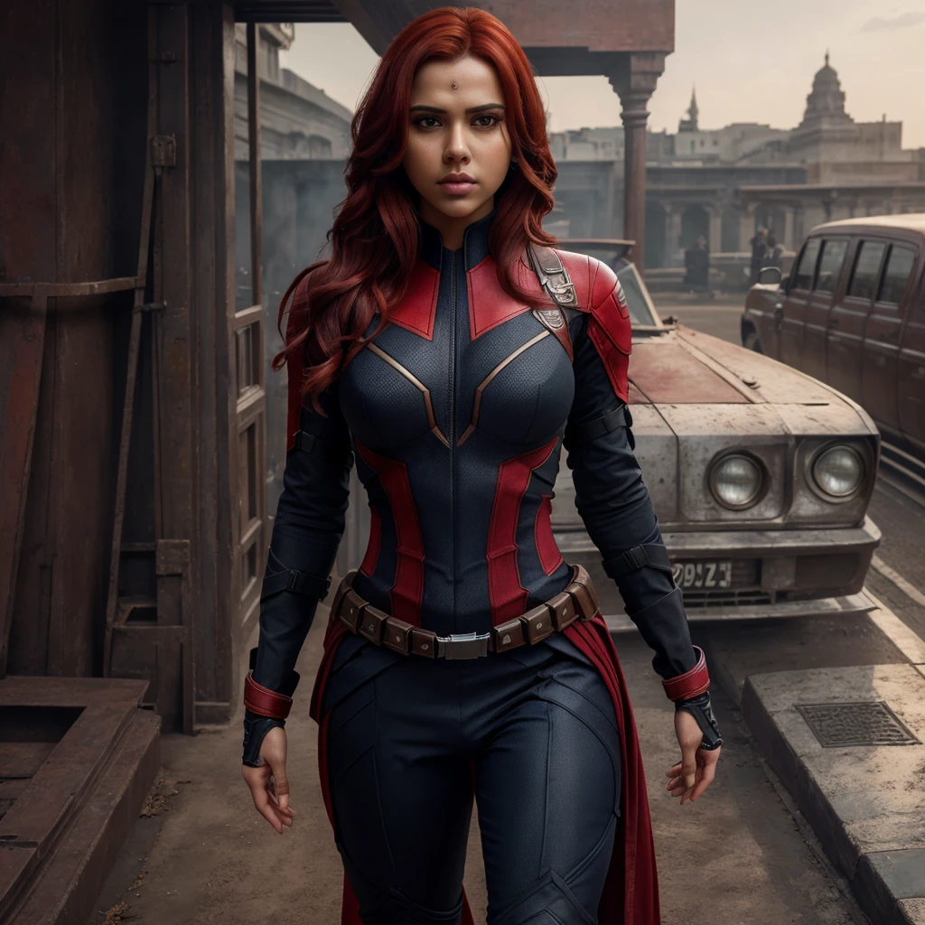 (masterpiece), (best quality), (photorealistic:1.3), 8k, detailed skin texture, detailed cloth texture, beautiful detailed face, intricate details, ultra detailed, Rohit sharma, Black Widow in the style of the Captain America, straight red hair, (full-length body:1.2)