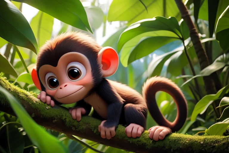 very sad little monkey, lost deep in the tropical forest