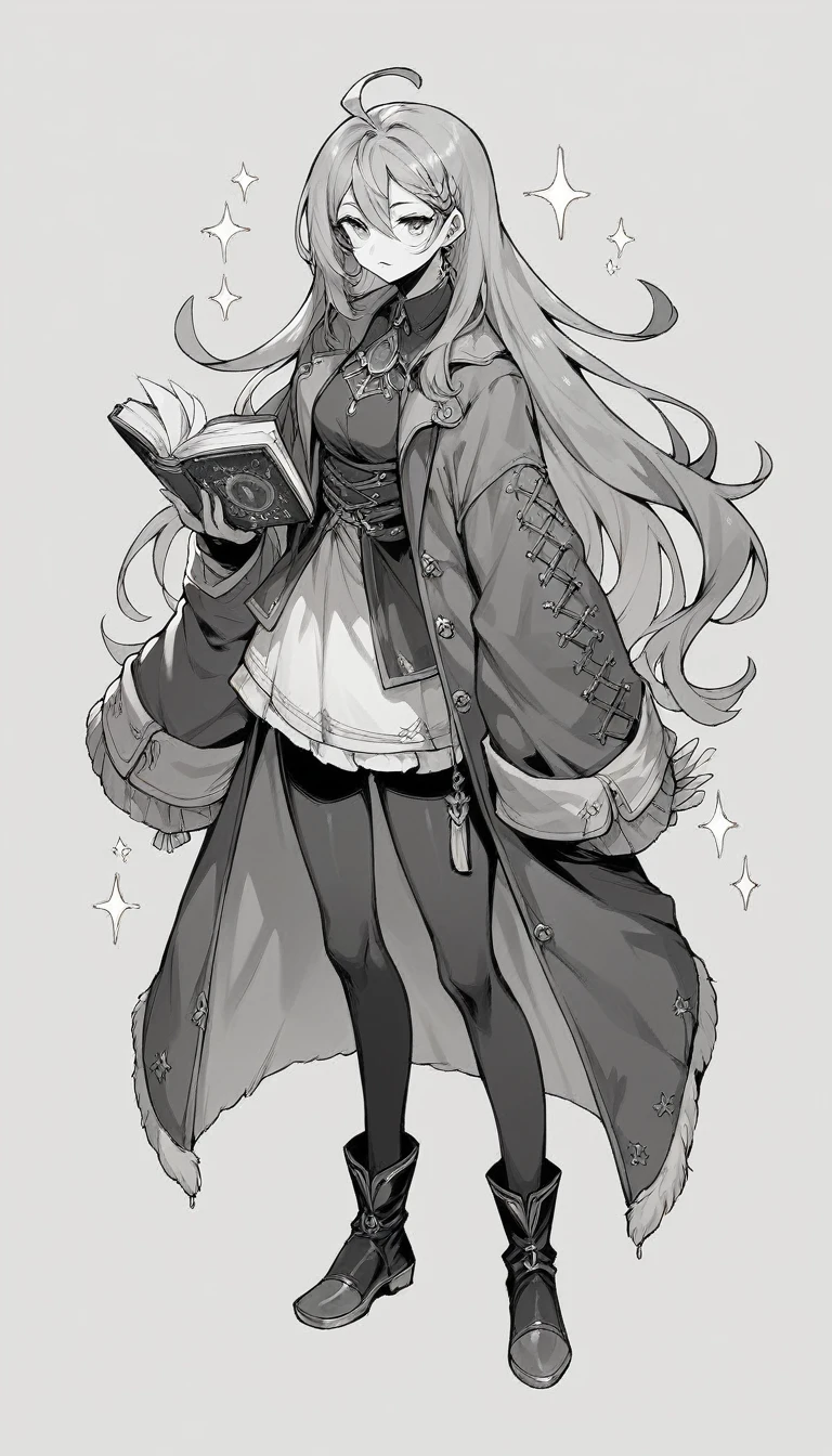 black and white, full body, live2D character, coloring book style 