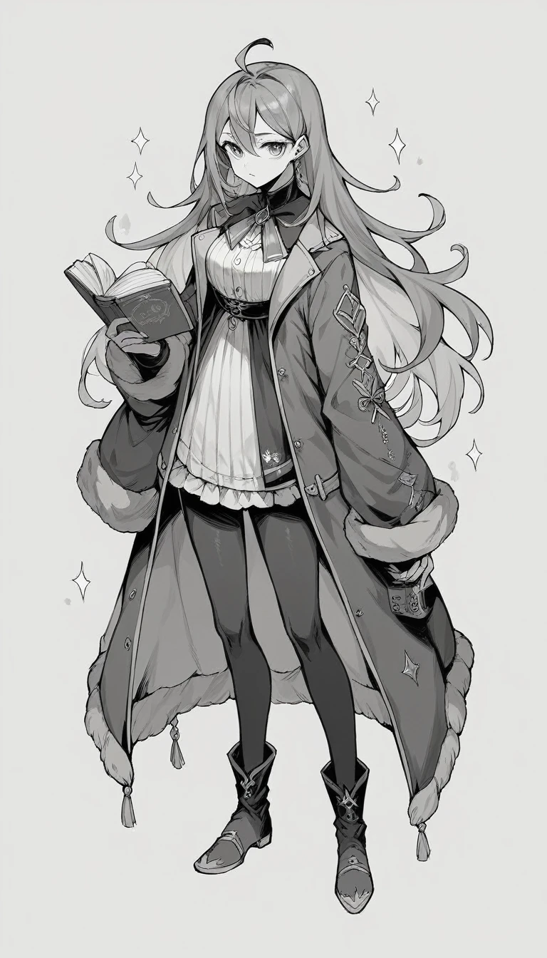 black and white, full body, live2D character, coloring book style