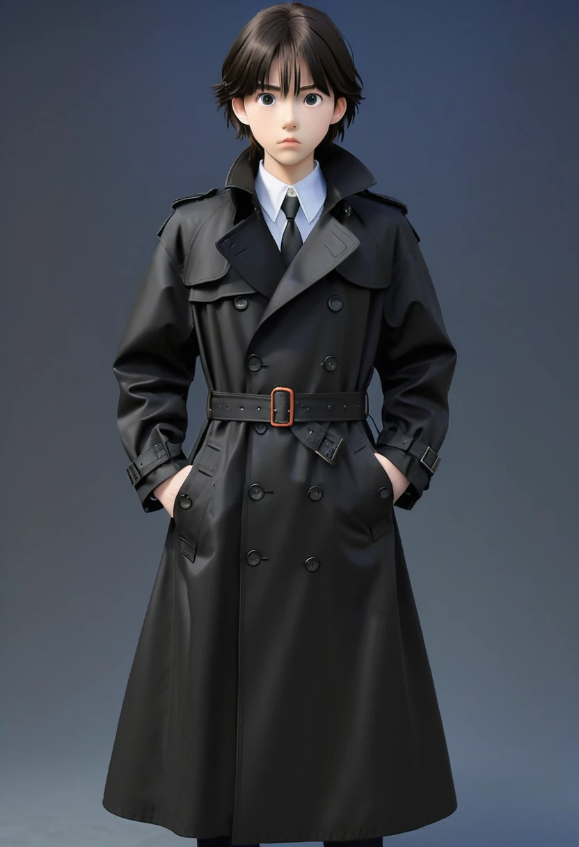 Black Trench Coat, by Studio Ghibli, best quality, masterpiece, very aesthetic, perfect composition, intricate details, ultra-detailed