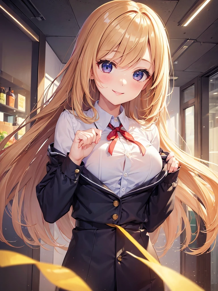 (masterpiece:1.5),(Beat quality),(high res),1girl solo,beautiful face,smile(shining eyes),upper body,light effects,Office Lady,lunch