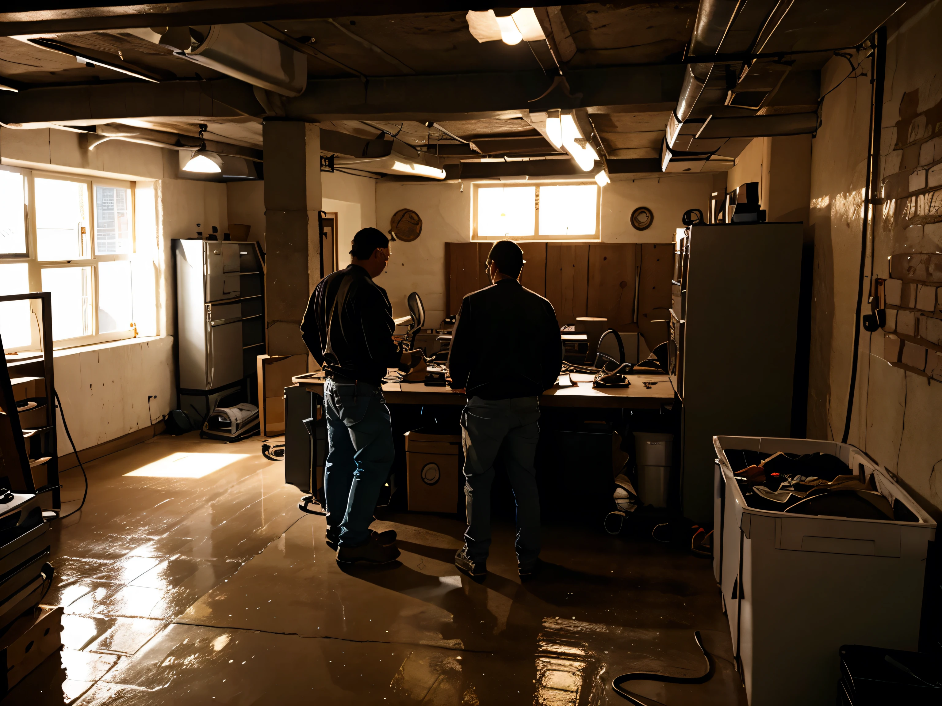 men at work in the basement