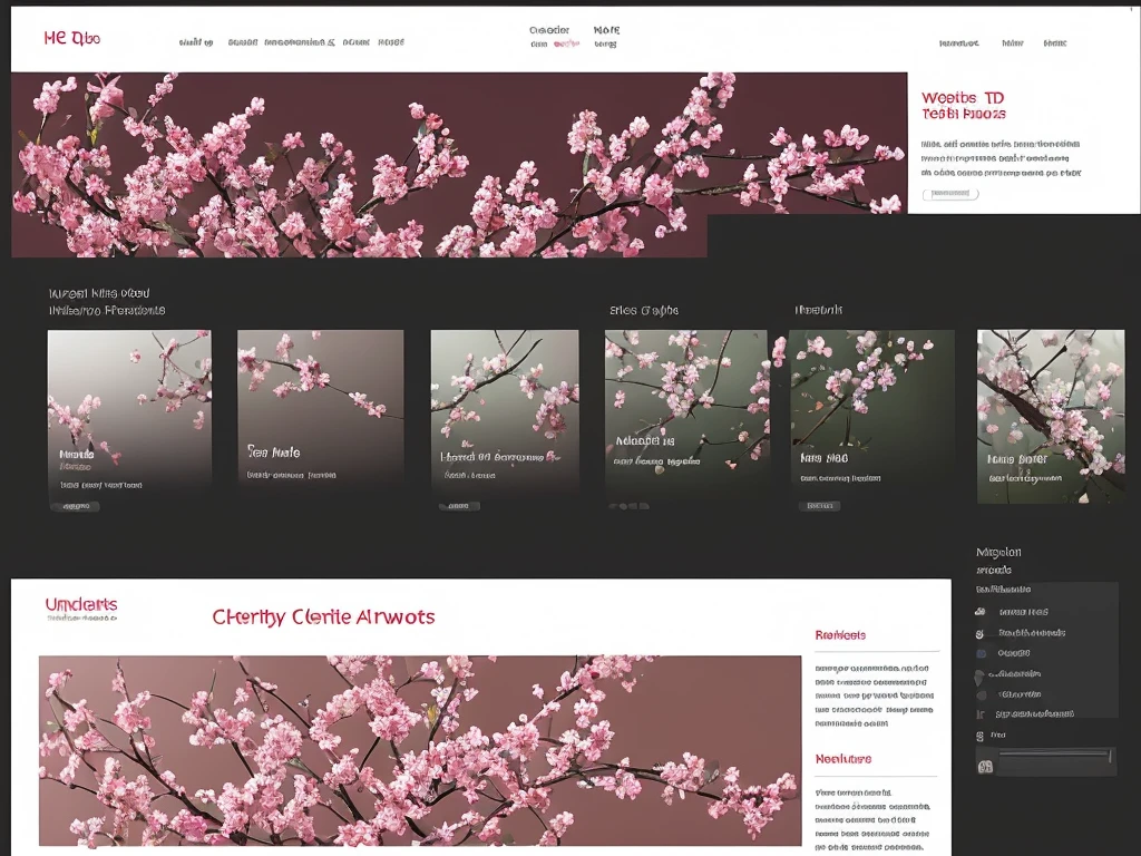a web page style elements , including some cherry flower with 3d unfocused tech objets, 4k quality, no letters at all.