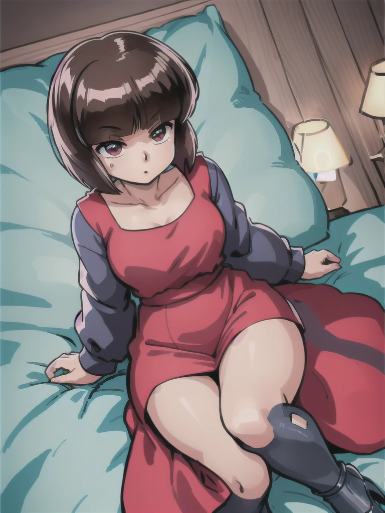 nabiki tendo, nabiki, looking at viewer, , (masterpiece:1.2), (best quality), (ultra detailed), (8k, 4k, intricate),(light particles, lighting, (highly detailed:1.2),(detailed face:1.2), (gradients), colorful, detailed eyes, bedroom background, (detailed background), solo, daylight, bob cut, mini skirt, thick tights, red dress, pelvic curtain dress, heels, sit on bed,


