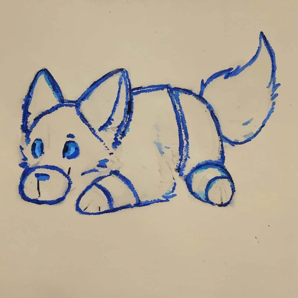 a anthropomorphic blue colored wolf, laying down on a white surface, closed smile, high quality furry art, high quality furry ref, cute.