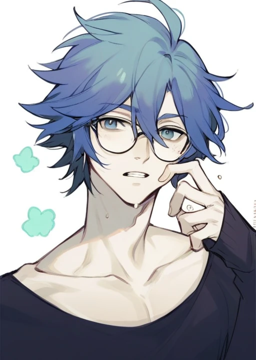 Young man riding blue , glasses