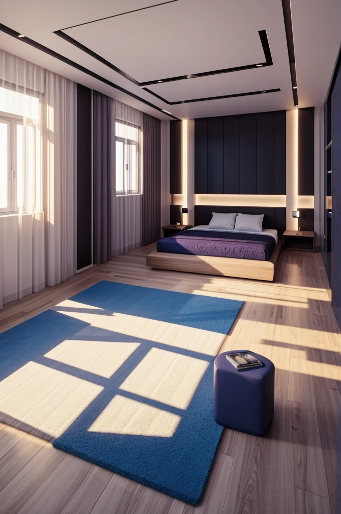 A. Person lying in a room on the floor, a futuristic bedroom.