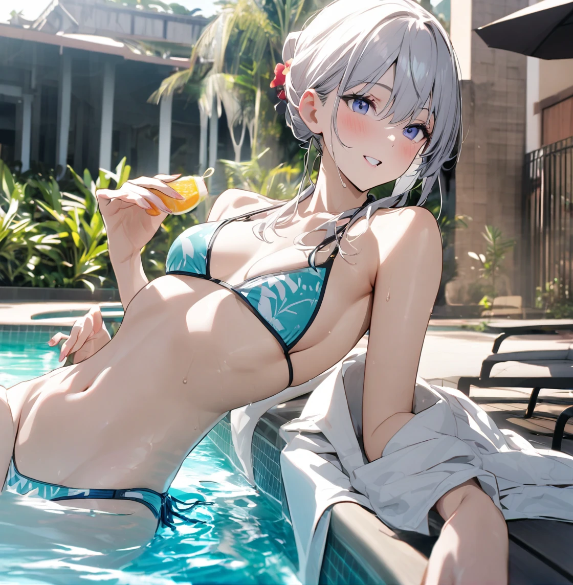Hawaii hotel poolside Japanese slim and beautiful bikini