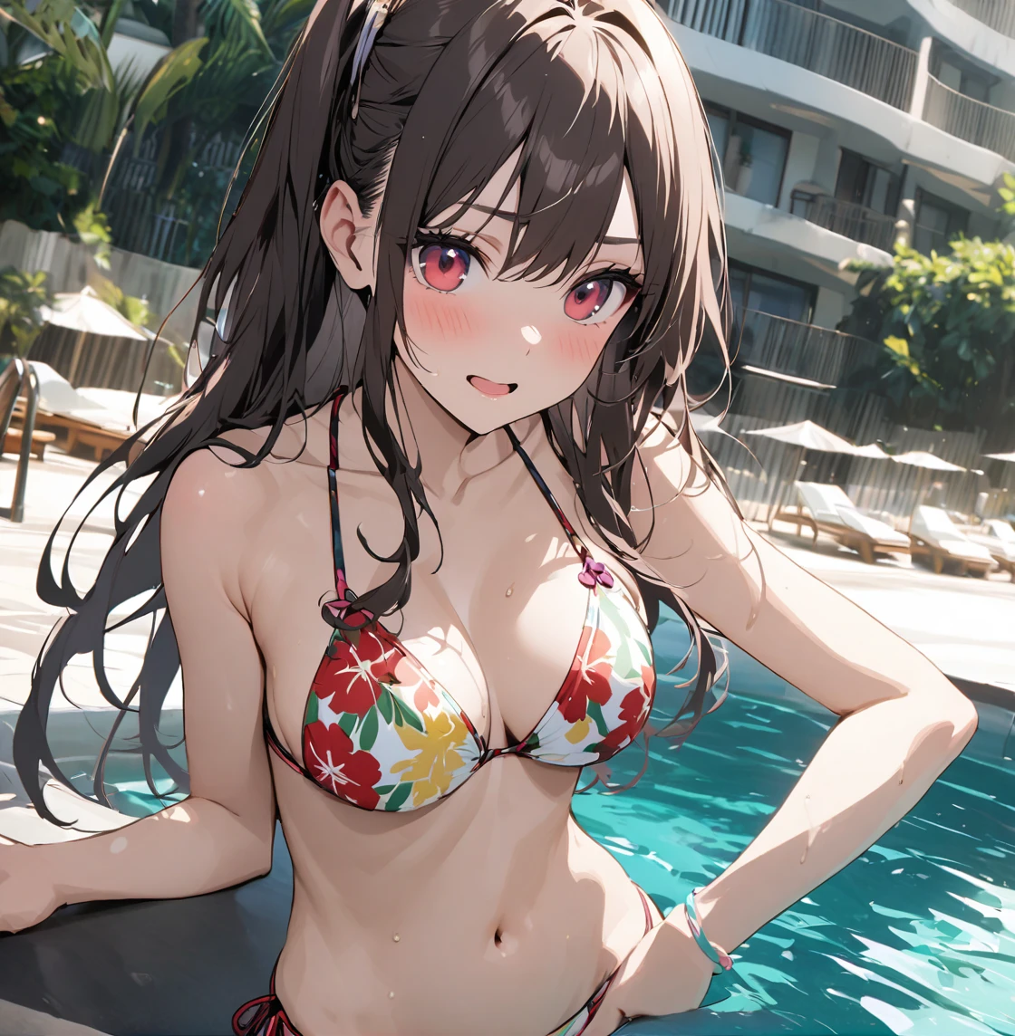 Hawaii hotel poolside Japanese slim and beautiful bikini