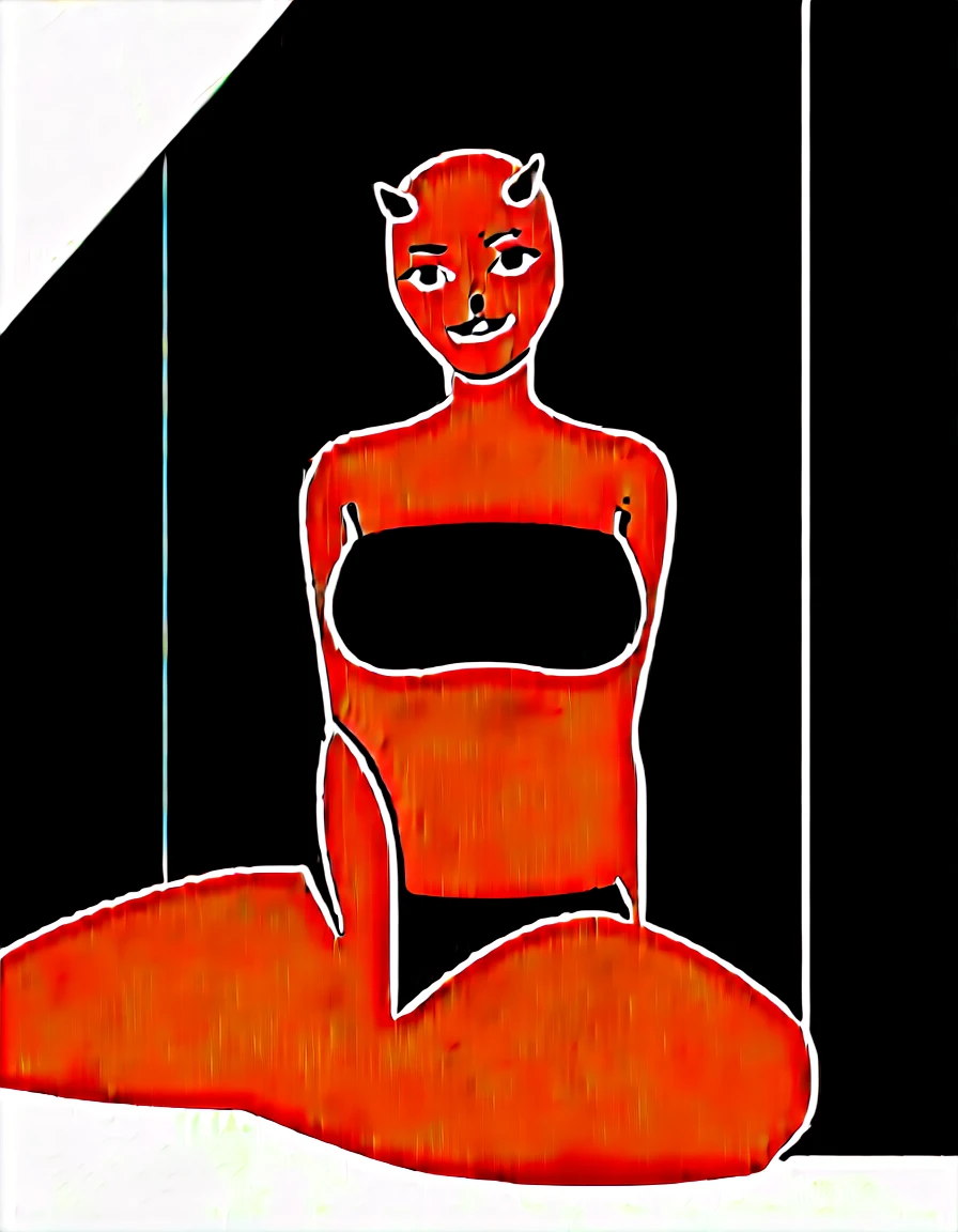 Solo, score_9,score_8_up,score_7_up, source_furry, source_cartoon, Argonian female from skyrim, argonian:1.3, red skin, red eyes, some black scales, black horns, black ram horns, black lips, sexy smile, toned body, athletic, muscles, wearing black bandeau, bottomless, in a tent, on her knees, sitting