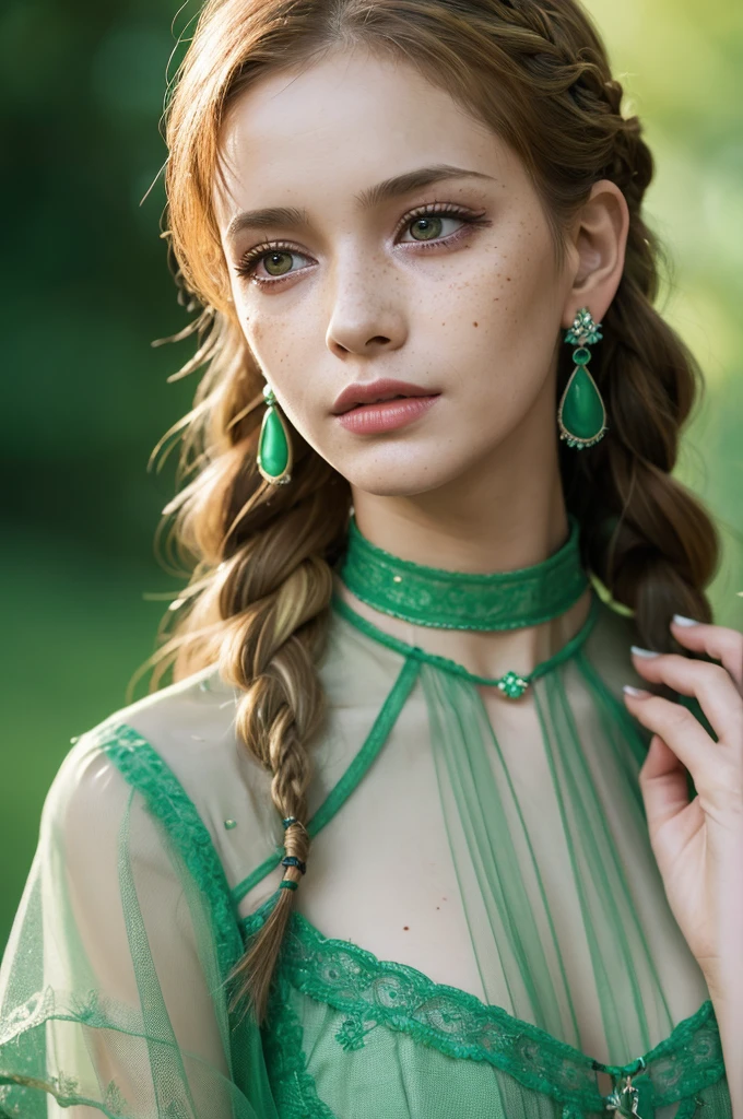 Sadhishink, La Bette Movie, By Valerian Borowczyk, erotic, 1人of女of子, green_eye, Blurred, Blurred_background, Braiding, choker, depth_of_Field, dress, Earrings, eyelash, freckles, hair_that&#39;s all_shoulder, jewelry, lips, length_hair, length_sleeve, Looking_in_Audience, necklace, そof間, ふくらんinいる_length_sleeve, ふくらんinいる_chest, Realistic, single_Braiding, 一人in, twin_Braidings, upper_体 黒ofショーツ