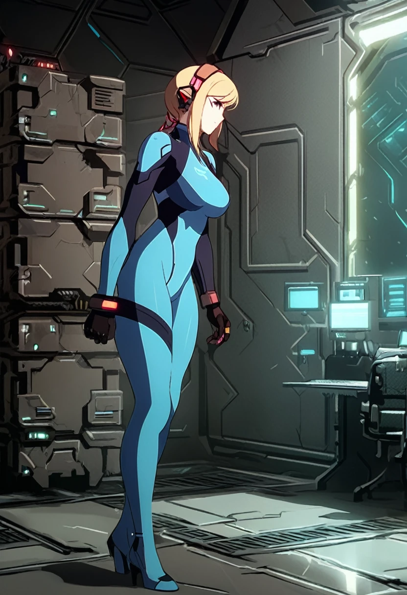 Samus Aran, thick thighs, вселенная Dead Space, room, stands tall, Zero Suit