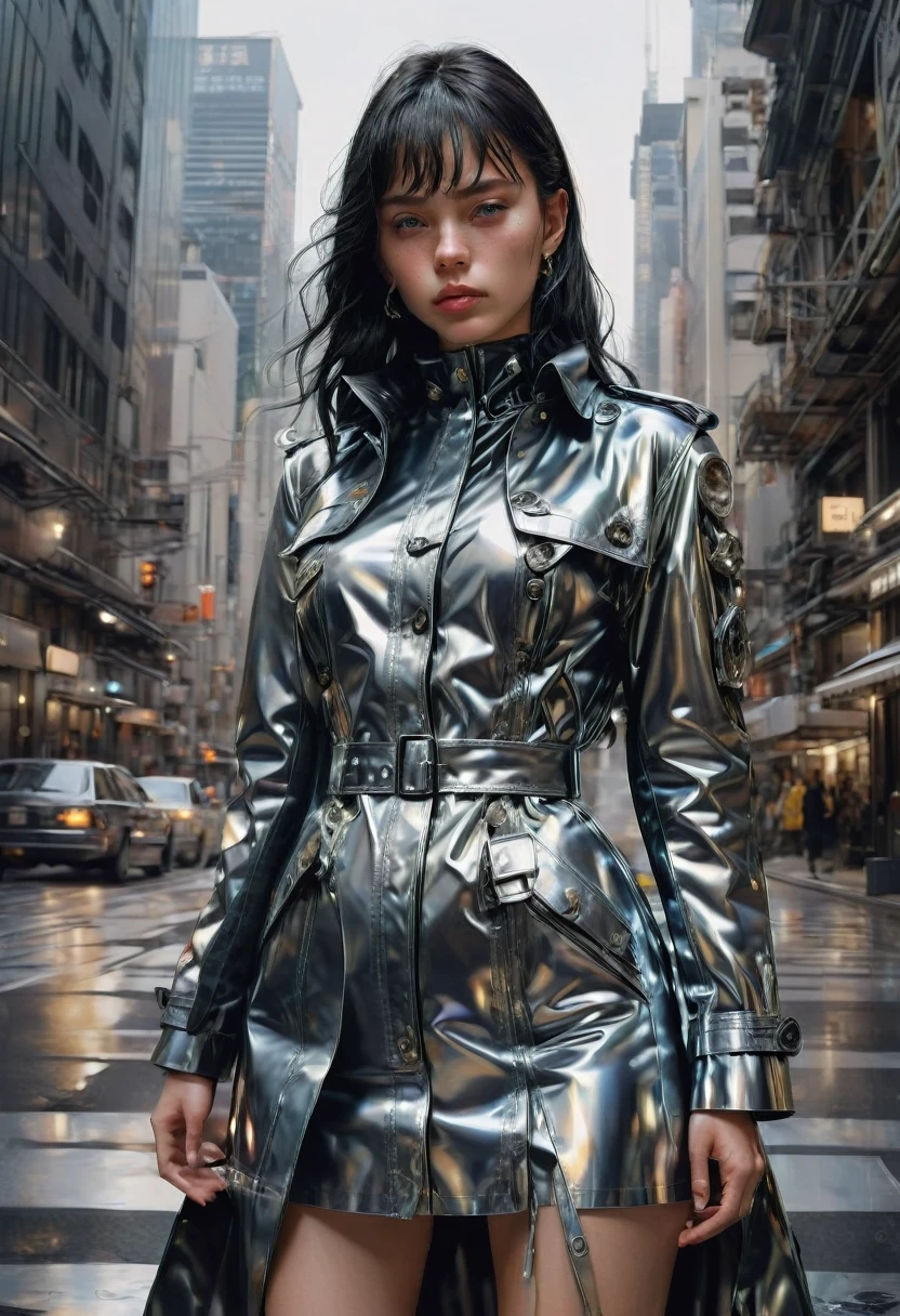 Black Trench Coat, full body, by hajime sorayama, best quality, masterpiece, very aesthetic, perfect composition, intricate details, ultra-detailed