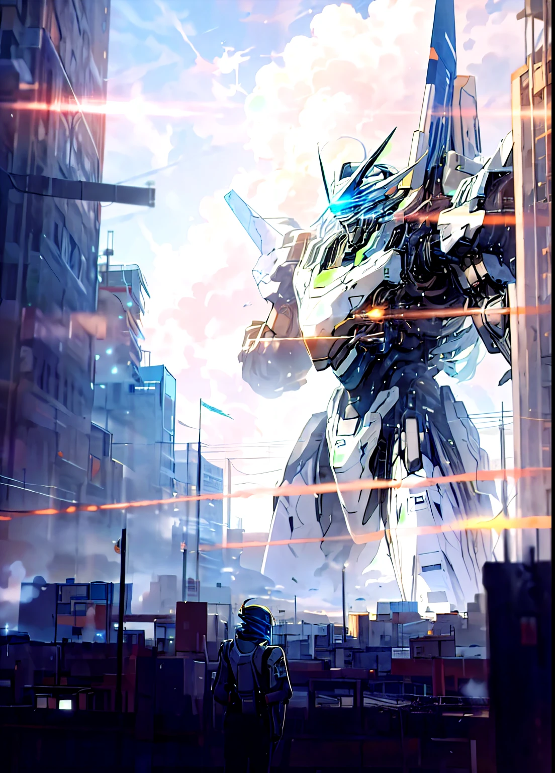 Sky, cloud, Keep_arms, No_Humanity, Luminescence, , , architecture, Luminescence_Eye, Mecha, _novel, City, Practical,Mecha