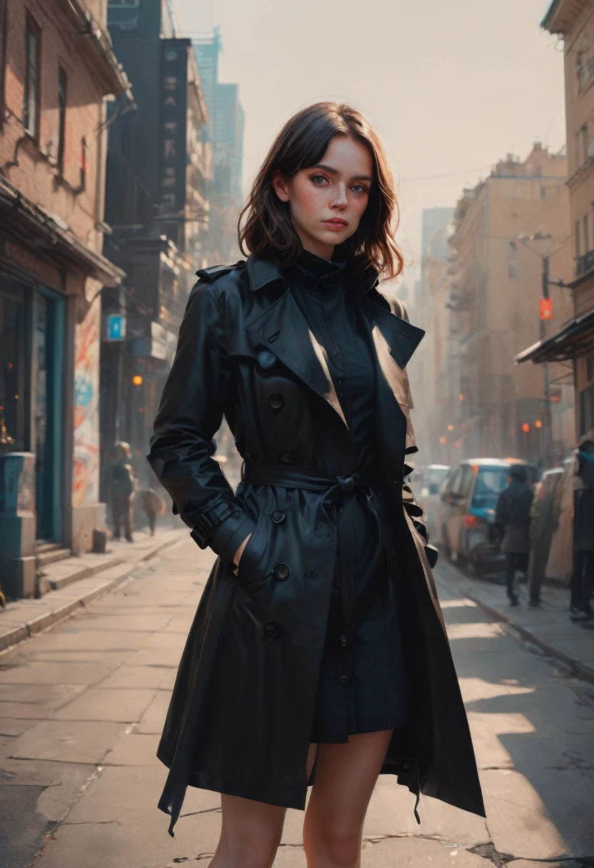 Black Trench Coat, full body, by ILya Kuvshinov, best quality, masterpiece, very aesthetic, perfect composition, intricate details, ultra-detailed