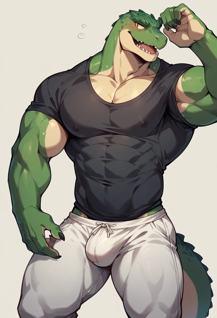 Muscular gay reptile in underpants with big detailed cock