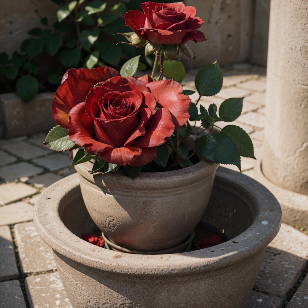 8k, RAW photo, beautiful rose flower in a pot