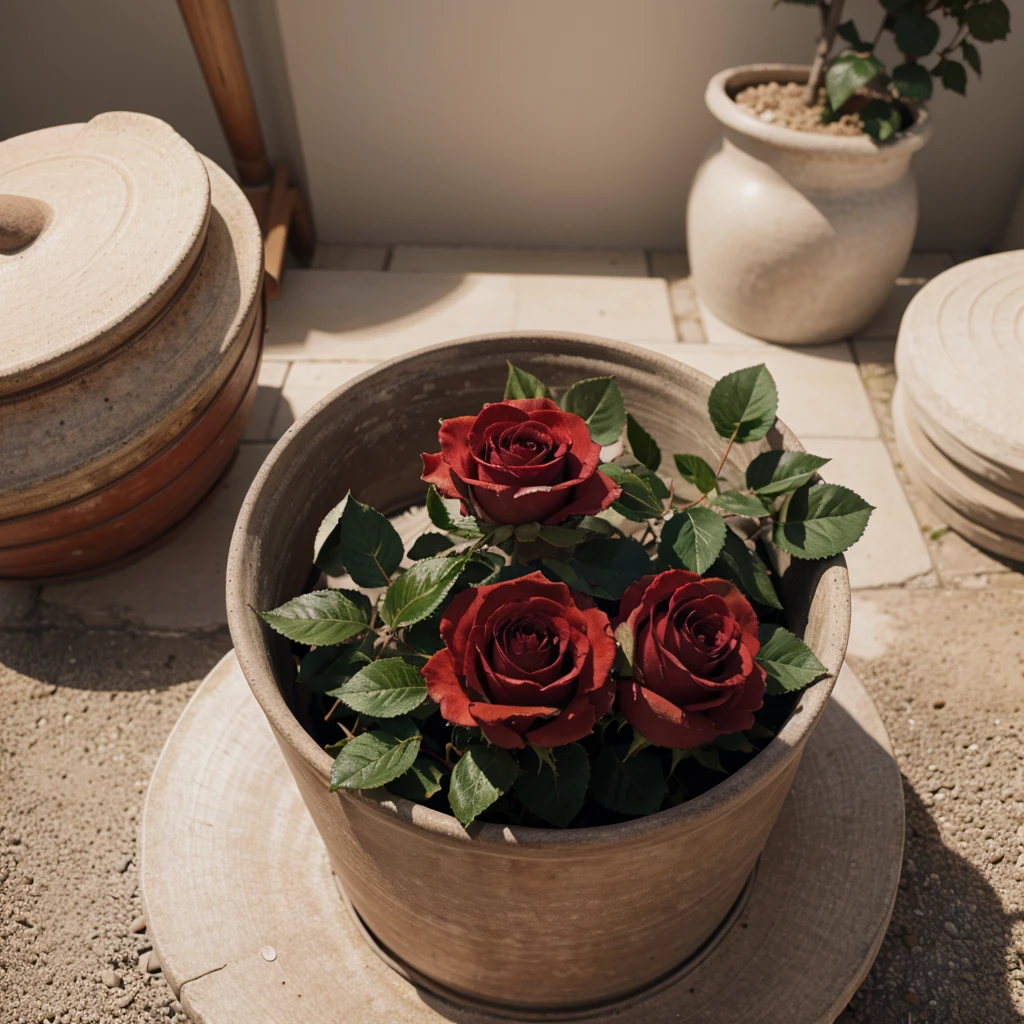 8k, RAW photo, beautiful rose flower in a pot