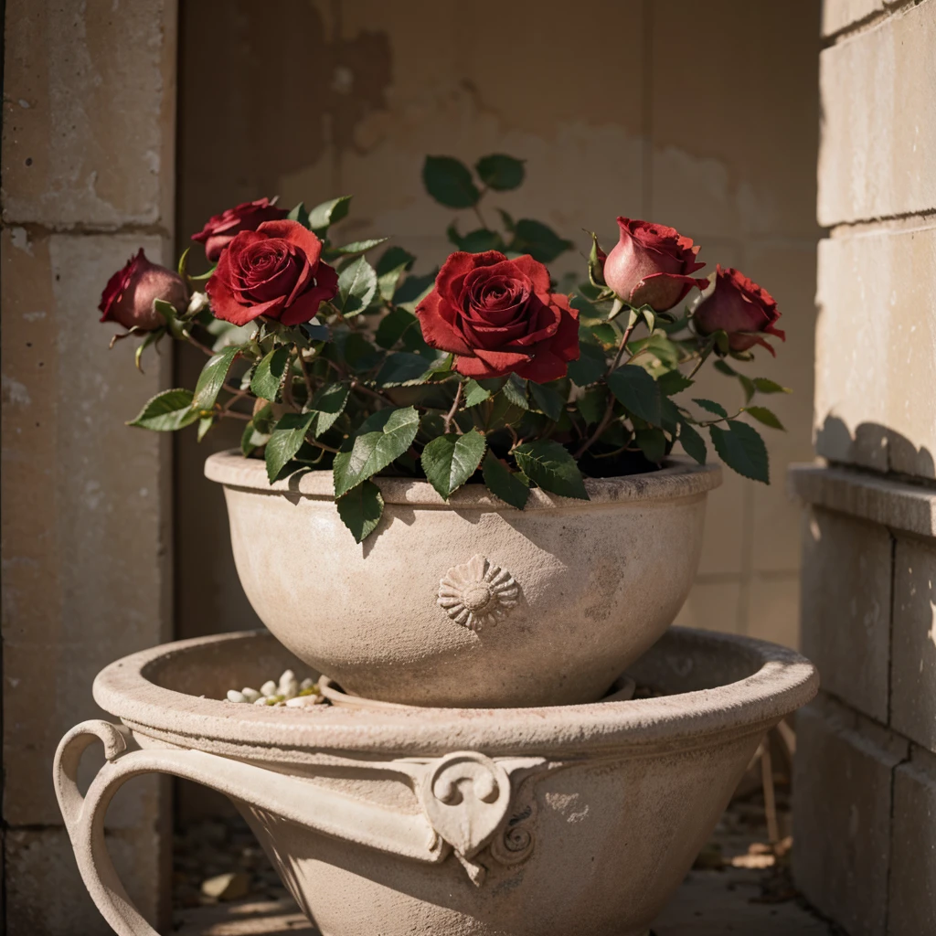 8k, RAW photo, beautiful rose flower in a pot