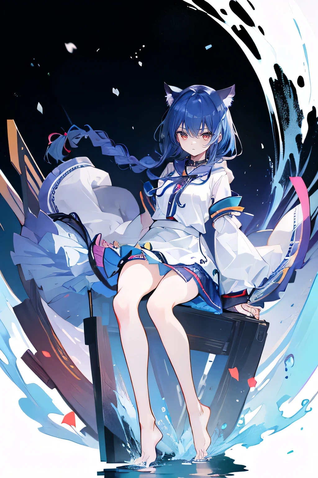 (masterpiece:1.2),Super detailed,lifelike,Expressive eyes,fair skin,perfect face shape,1 girl,
Japanese comics,Gorgeous blue hair,flowing blue hair,flowing clothes,Cat ears,Petals fall,beautiful lola,Baby Angel,sunrise,
Shaking head with one hand,Cross your legs,Gentle and peaceful background,The pavilion is cool and comfortable,smile, wearing hoodie, background of tokyo,back views,snowing, winter,seaside,wet clothes,A smile,A faint smile,。dark blue gradient hair,asymmetrical hair,((Hair is very thick 1.8,Chiseled hair 1.6)), Hair over the shoulders, Messy hair, Very long hair, shiny hair,(long dark blue hair:1.2),A beautiful girl,(Transparent clothes transparent 1.8),Perfect body,Big thin legs,slender,(Looks very sad,Looks haggard ,sadness,shut your mouth:1.2) Against the backdrop of an unusually bright dark starry sky,(Put your hands behind your back),(round,Room, Strong breasts),barefoot,float,water surface,(long legs,long legs,long legs,Completefgo style,like \(destiny\), like Adult, hair length, underwear, masterpiece, Top quality, 1 Girl, looking at the audience,(((braid)))、shameful face、Embarrassed face、Long body、huge 、