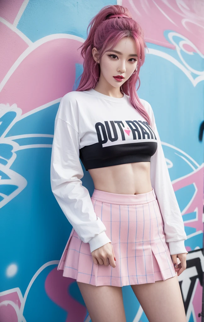 Aggressive burglar man with her,Mini white skirt in the wind,40k, photography, masterpiece, best quality, dark gray background, behind, sfw, (1girl blue eyes and blonde hair soon curly), ass until waiting wearing, (semi shirt aberta_outfit: 1.3), (pink outfit: 1.3).