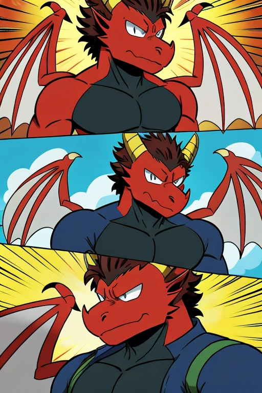 Comic book style with multiple story panels for the user to read along with, Jonathan the red dragon with wings and a black chest and has brown hair on his head
Comic book style with multiple story panels for the user to read along with, My Hero Academia art style, Jonathan the red dragon with wings and a black chest and has brown hair on his head, My Hero Academia art style
