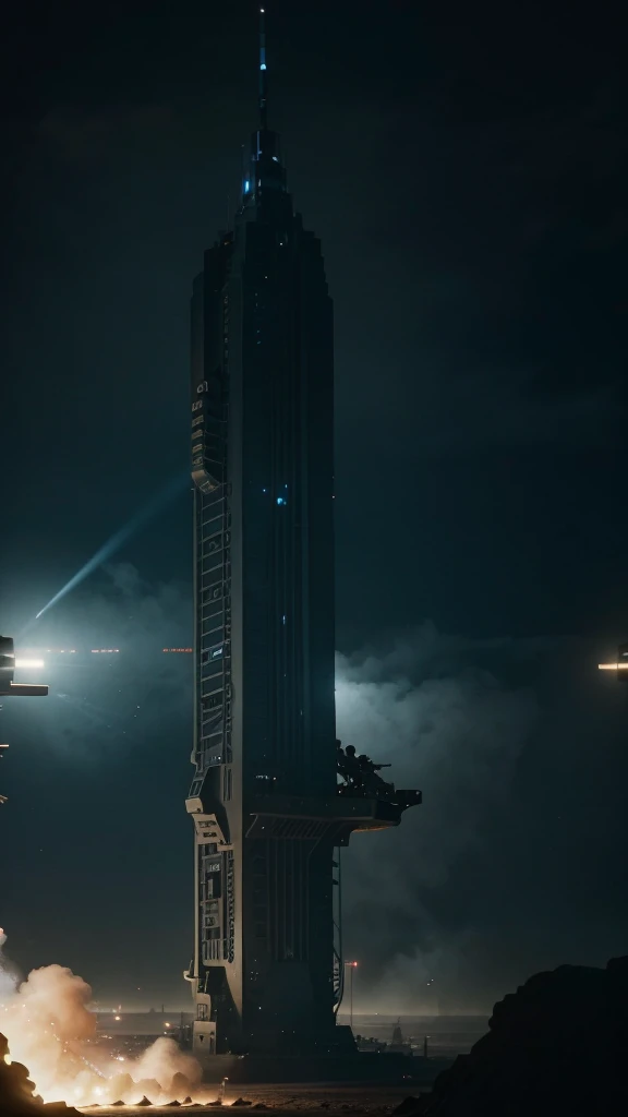 at a war front, Captain Clarke calling his unit of 20men to fall back, 4k realistic imagery, blue scenery like a movie scene, old american setting, inspired by blade runner movie scene, blue tone,