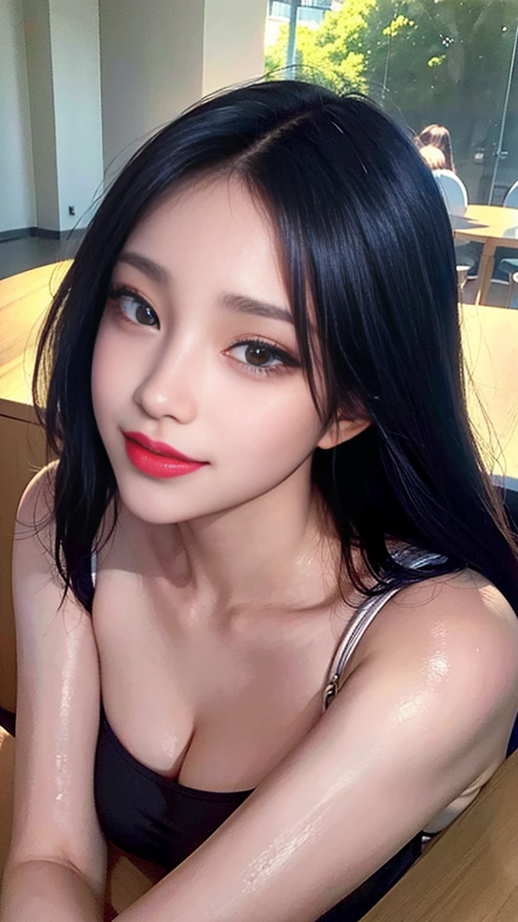 ((Masterpiece)), (realistic:1.2) Masterpiece,
best quality, High quality, Shiny skin, colorful,
Stunning art, best quality, very detailedเกินไป,
Beautiful details, Reflective hair, good light, Ray tracing,
depth of field, very detailed, illustration, miraculous,
great details, very detailed, ((very detailed)),
(Beautiful details girl), Beautiful details glow,
complicated details, height, Delicate and extremely beautiful,
Beautiful details eyes, HDR, round eyes,
Detailed facial features, (rounded pupil:1.4)
(illustration), (Beautiful details eyes),
((The page is very detailed.)), depth of field, Saori , long hair, black hair,
radius, baseball cap, open clothes, off shoulder, coat,
crop top, Chest strap, Snap-fit buckle,
black pants, Thigh holster, glove, Chest strap,
thigh holster, Snap-fit buckle, blue eyes,
smile, beautiful girl, photography