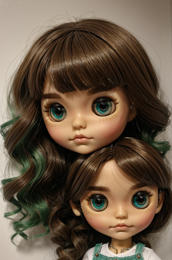 Blythe doll piercing ceja, green eyes with brown, by the wavy cut 
