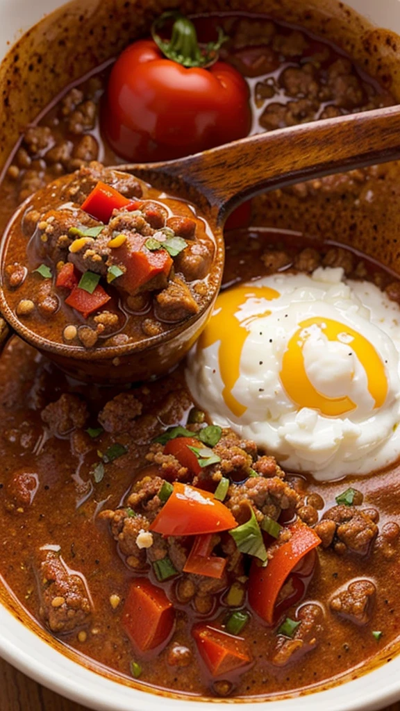 Keto-friendly chili with ground beef, tomatoes, and bell peppers