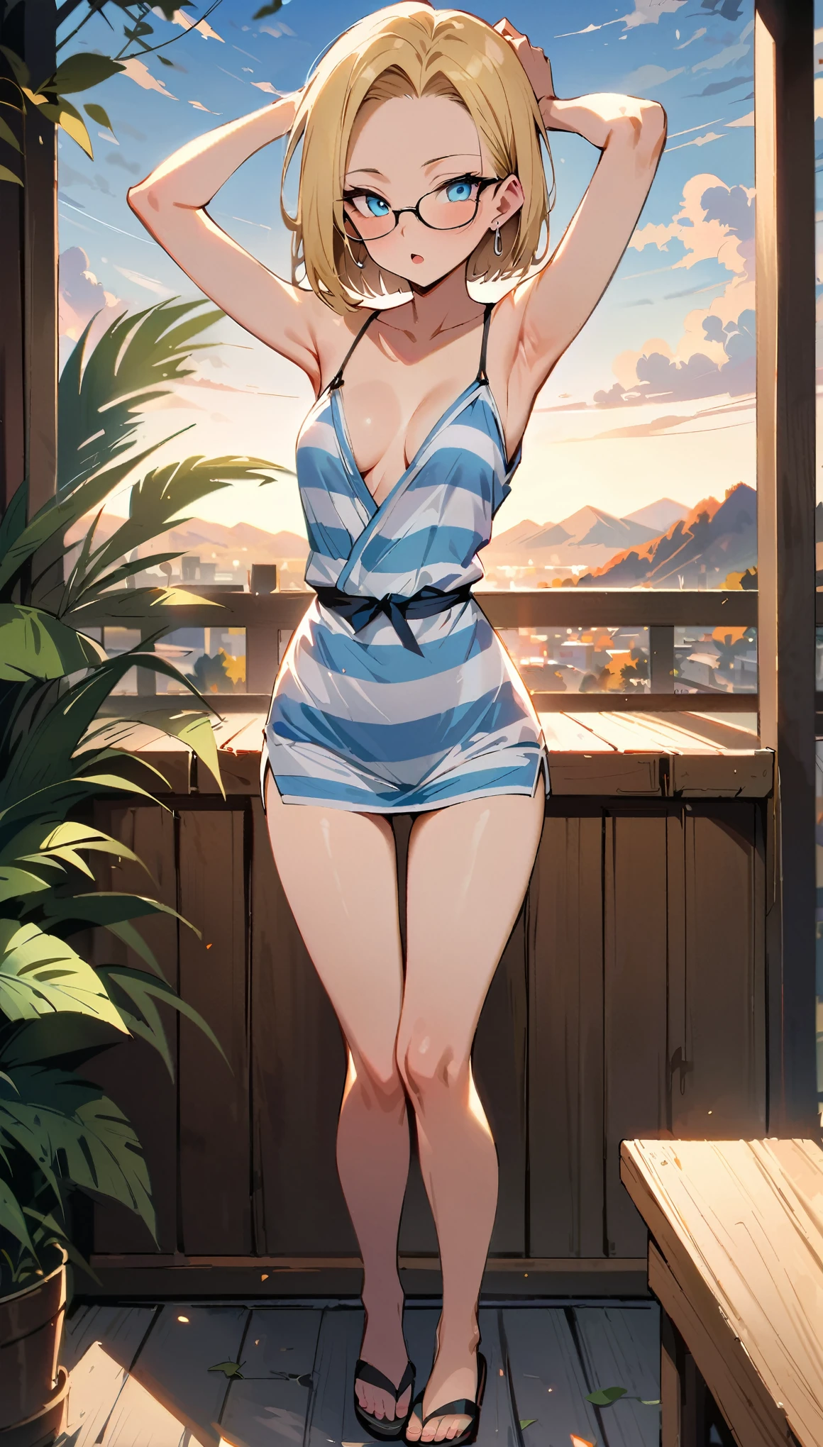 (RAW photo:1.2, photorealistic:1.3), masterpiece:1.4, best quality:1.3, Highest details:1.3, beautiful and aesthetic, extremely detailed CG unity 8k wallpaper,( vibrant colors:1.1), high resolution, beige bikini swimwear, anime visual of a cute girl, official character art, anime girl, official art, single character full body, anime full body illustration, full body portrait of a short!, female anime character, as an anime character, a-1 pictures, anime best girl, blond bob hair, poolside, spread legs, standing, smile, full of sweaty, (cameltoe:1.2)