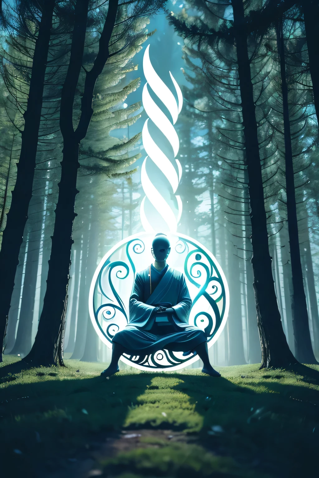 "Chronicles of the Mind: A logo that represents wisdom and inner growth, with elements reminiscent of Stoic philosophers and Shaolin monks. Include a symbol of an open book, an olive branch and a serene and wise figure, with a touch of zen tranquility. Soft, calm colors, como tons de azul e verde, to convey peace and wisdom."