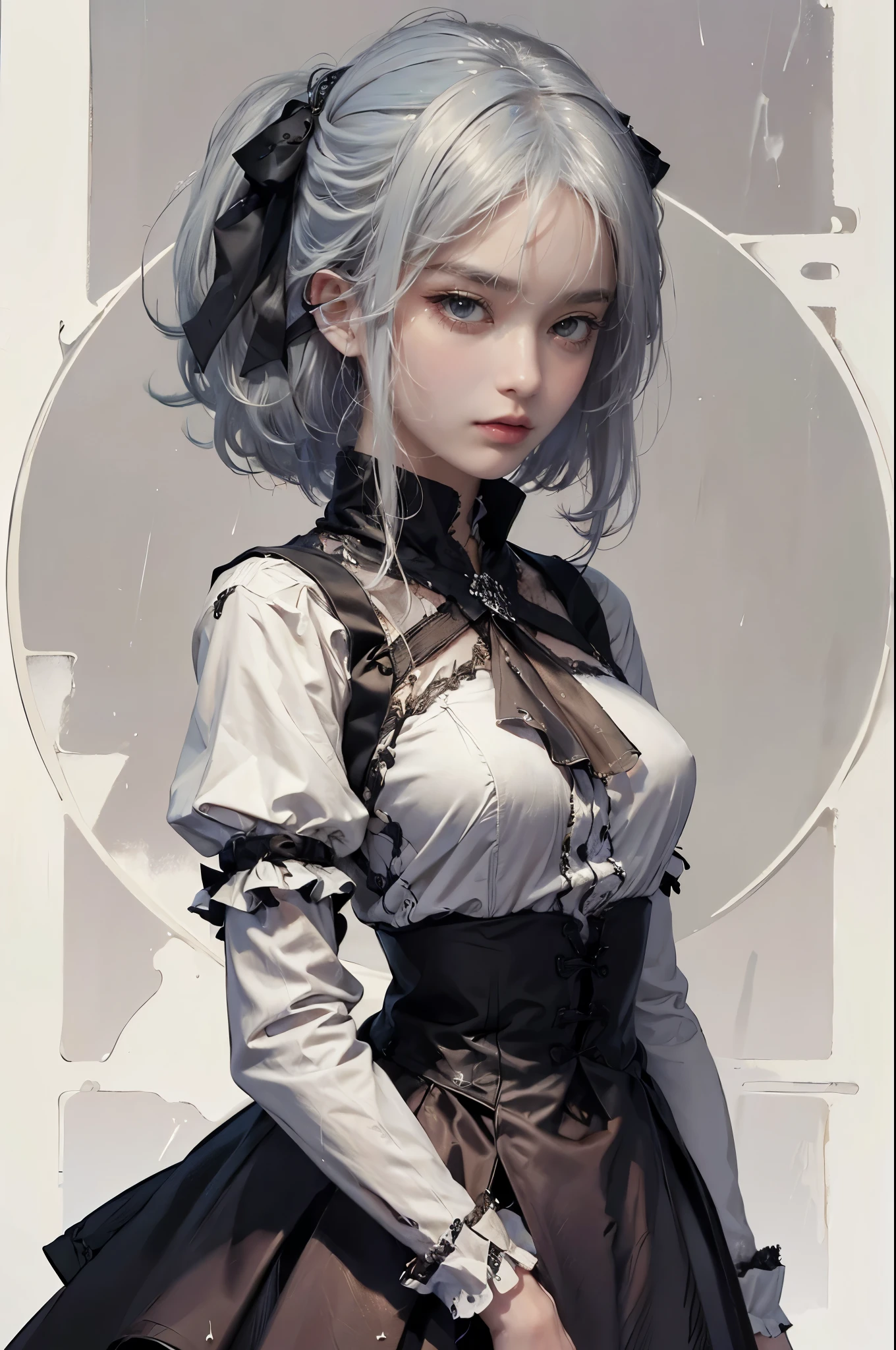 female, ((masterpiece, best quality, ultra detailed, absurdres), solo, white hair, rain