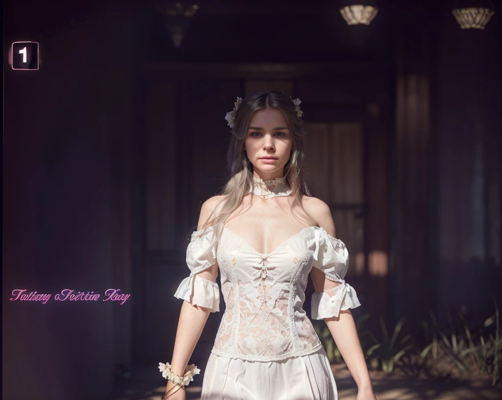 Hyperrealist portrait of female by david hockney and alphonse mucha,fantasy art, photo realistic, dynamic lighting, artstation, poster, volumetric lighting, very detailed faces, 4 k, award winning,, 1girl, in the dark, deep shadow, low key,cowboy shot,(official clothing:1.4) ,long hair,white hair,