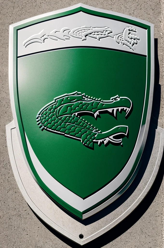 Create a shield for a football team inspired by the Lacoste logo, with the crocodile very clear and the word lacoste inside the shield