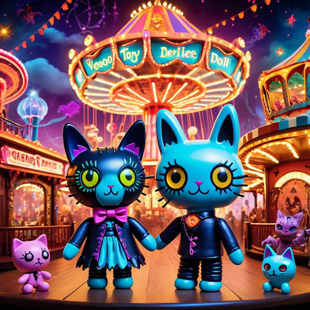 (knitted toy voodoo doll:1.7), (Voodoo cat:1.1), (in a Ghostly Amusement Park:1.3), (Clothing: amusement park uniform with glowing eerie designs:1.0), (Accessories: enchanted cotton candy emitting sparks of amusement magic, levitating spectral ride tokens:1.1), (background: mystical amusement park with floating ghostly rides, glowing haunted attractions, and spectral visitors:1.2), best quality, masterpiece, detailed soft oil painting, detailed background, dramatic cinematic lighting, soft edge lighting, professional, dramatic lighting, hard edge lighting, ultra quality, 4k, masterpiece, best quality, 8k, ultra high definition, high resolution, extremely detailed