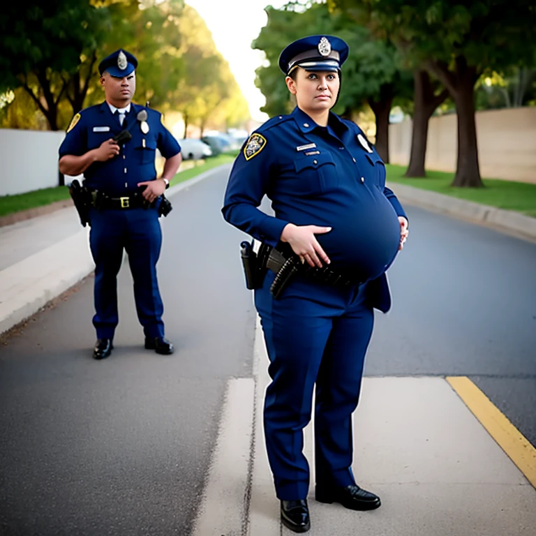 Extremely pregnant female police officer