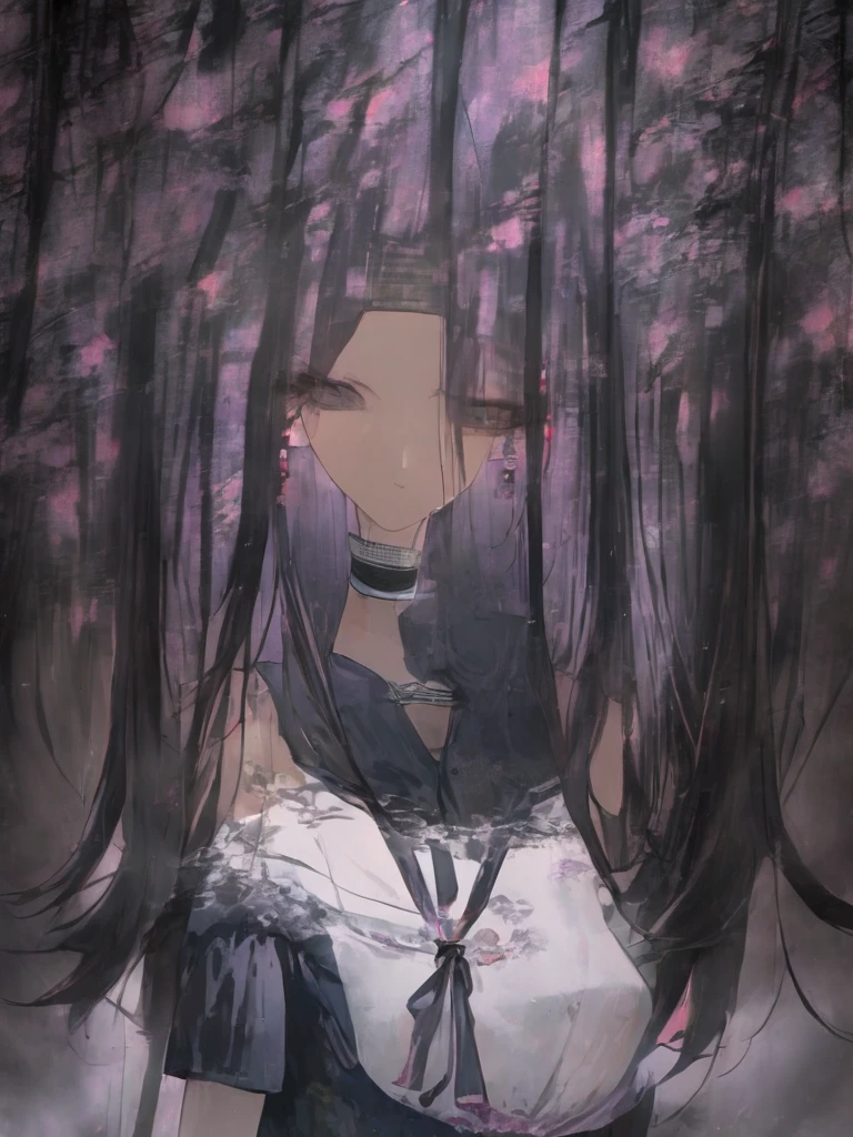 In Japanese anime "seinen" style, create a girl (like the girl is: she has short hair down to her shoulders, she has locks covering her left eye, she has a medium bust, her face is that of an adult, she is a little sad, her hips are averagely wide, she is delicate, she is a little downcast) around her 20s wearing a typical Japanese school outfit, she is in a dark alley at night with only the moonlight.